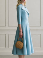 Elegant Notch Collar A-Line Midi Dress with Button Front
