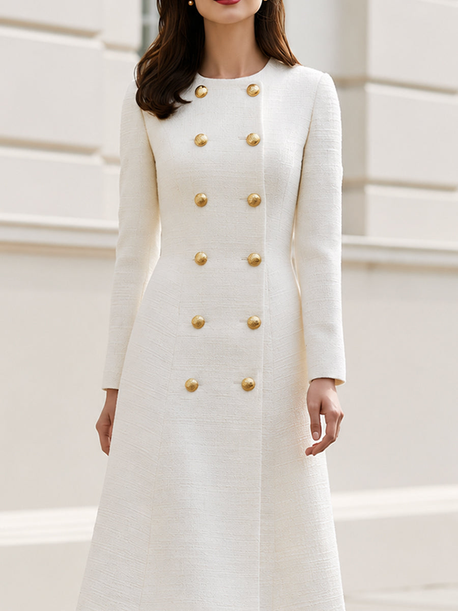 Tweed Double-Breasted Midi Coat Dress