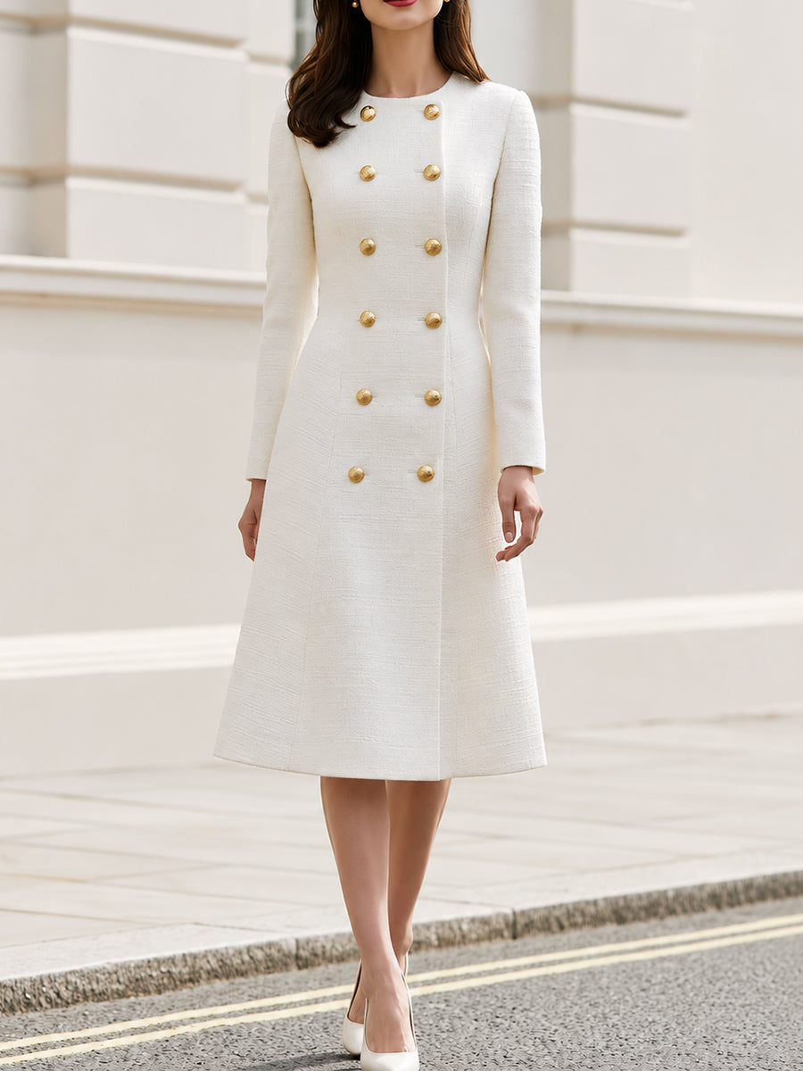 Tweed Double-Breasted Midi Coat Dress