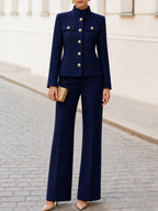 Stand Collar Jacket & Flared Trouser Co-Ord Set