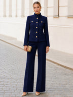 Stand Collar Jacket & Flared Trouser Co-Ord Set