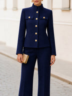Stand Collar Jacket & Flared Trouser Co-Ord Set