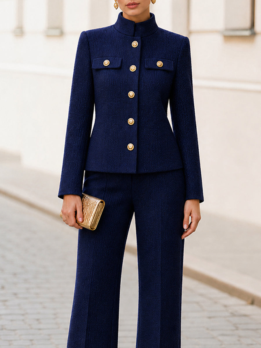Stand Collar Jacket & Flared Trouser Co-Ord Set