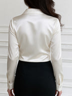Draped Cowl-Neck Satin Blouse