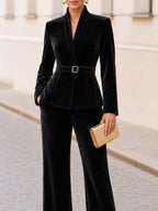 Velvet Belted Blazer & Flared Trouser Co-Ord Set