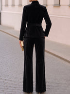 Velvet Belted Blazer & Flared Trouser Co-Ord Set