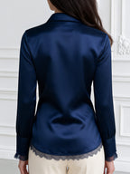 Lace-Trim Satin V-Neck Blouse