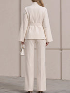 Belted Stand Collar Flare Sleeve Jacket & Wide Leg Trouser Co-Ord Set