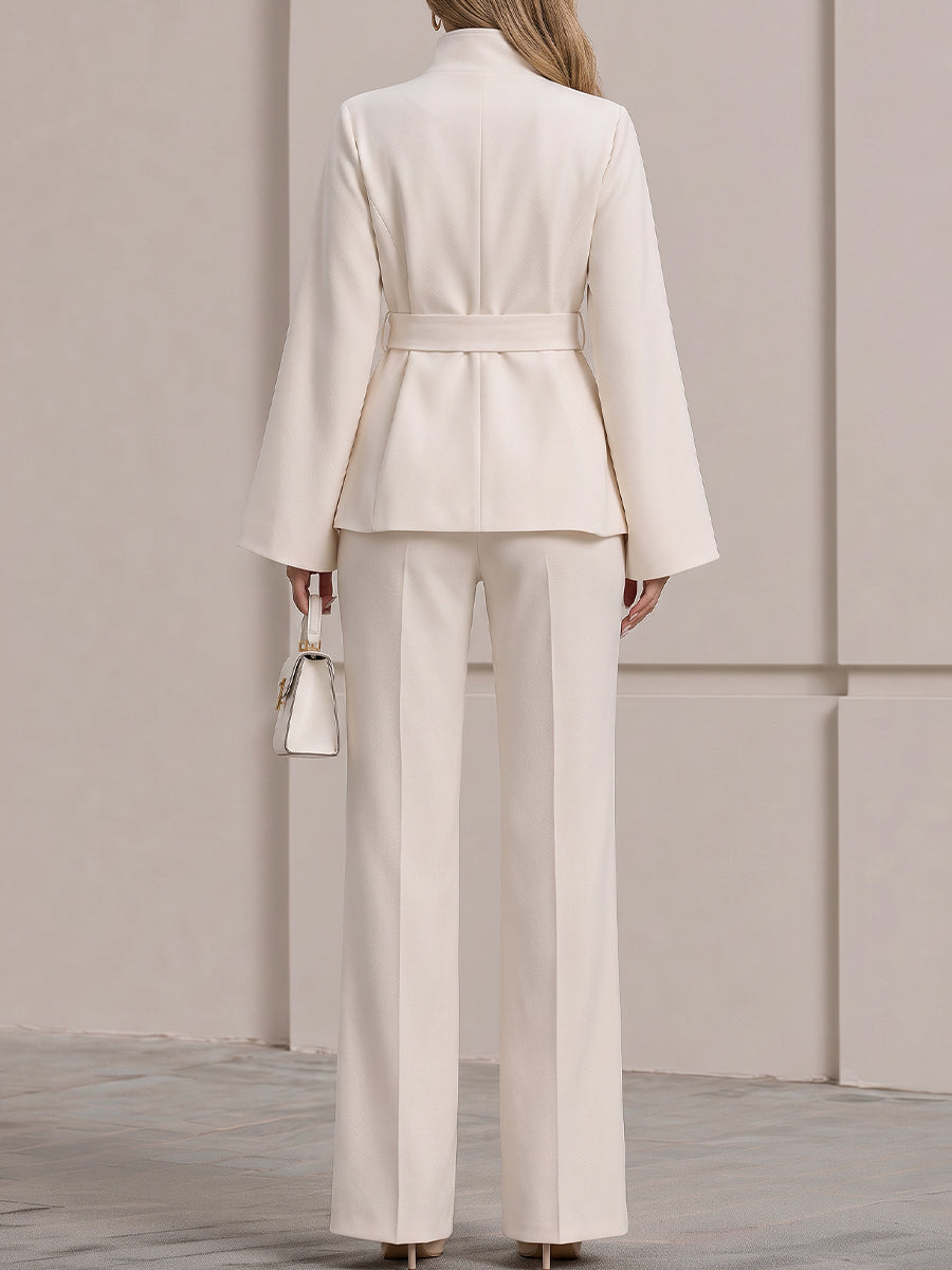 Belted Stand Collar Flare Sleeve Jacket & Wide Leg Trouser Co-Ord Set