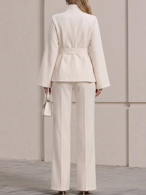 Belted Stand Collar Flare Sleeve Jacket & Wide Leg Trouser Co-Ord Set