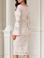 Floral Lace Off-the-Shoulder Bell Sleeve Sheath Midi Dress