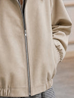 Faux Leather Two-Piece Contrast Collar Zip-Front Bomber Jacket