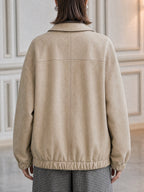 Faux Leather Two-Piece Contrast Collar Zip-Front Bomber Jacket