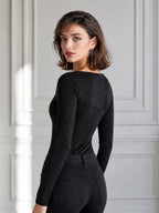 Elegant Glitter Cowl Neck Long-Sleeve Knit Top