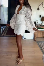 Women's Deep V-neck Patchwork Pattern Hollow Out Elegant Temperament Dress