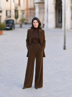 Elegant Corduroy Tailored Blazer And Wide Leg Pants Suit Set