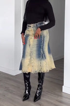 Women Make Vintage Denim Patchwork Washed Casual Half Skirt