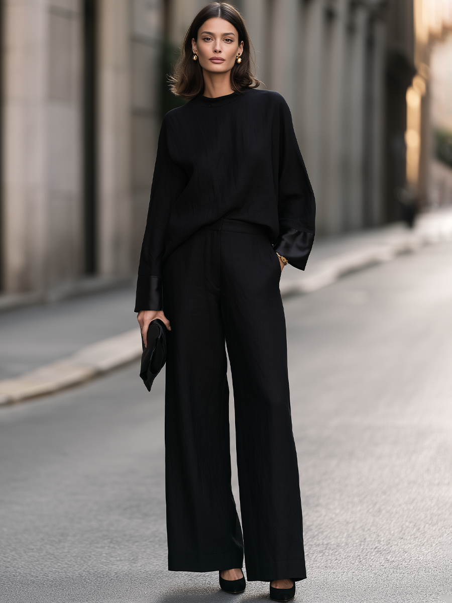 Women's Batwing Sleeve Top and Wide Leg Pants Two-Piece Set
