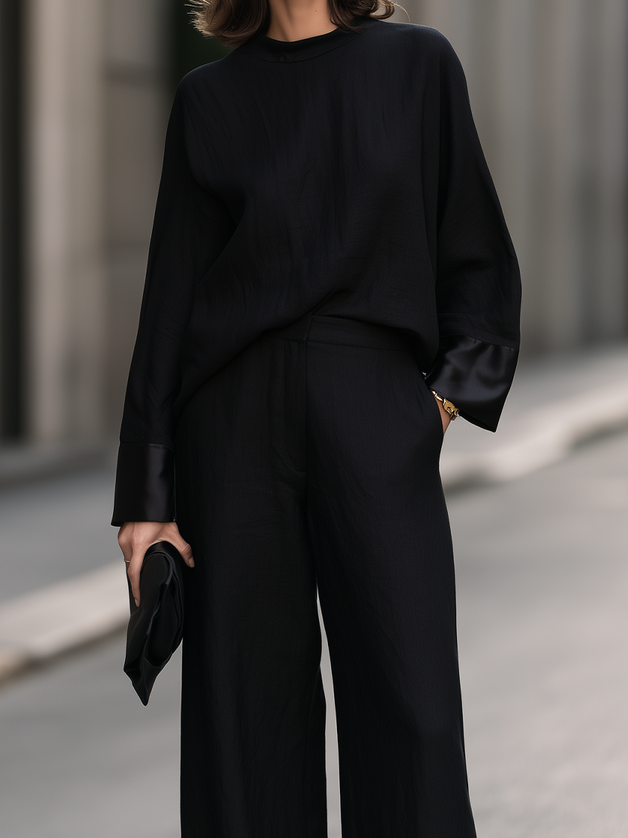 Women's Batwing Sleeve Top and Wide Leg Pants Two-Piece Set