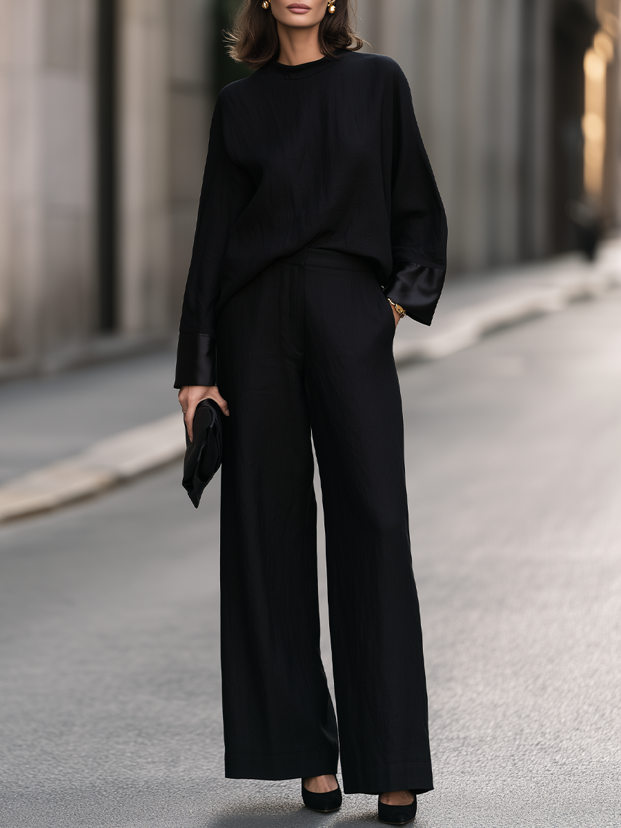 Women's Batwing Sleeve Top and Wide Leg Pants Two-Piece Set