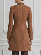 Brown Fall Fashion Stand Collar Gold Button Longline Coat