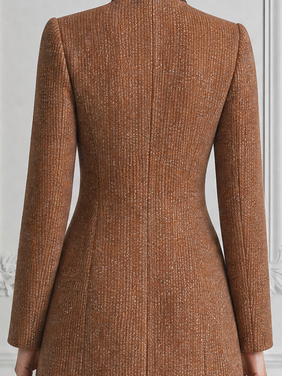 Brown Fall Fashion Stand Collar Gold Button Longline Coat
