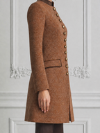 Brown Fall Fashion Stand Collar Gold Button Longline Coat