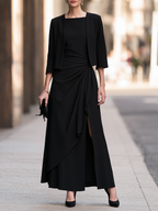 Cropped Open Jacket And Draped Maxi Dress Set