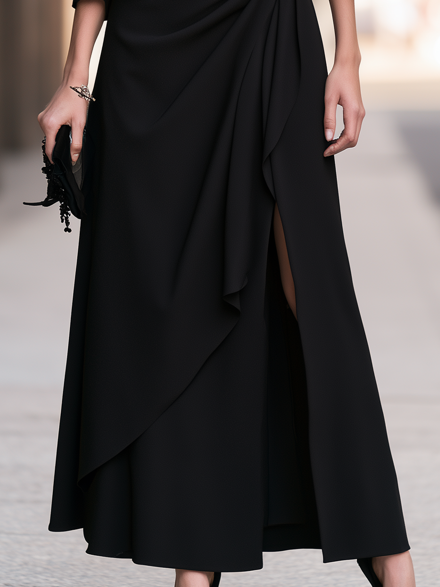 Cropped Open Jacket And Draped Maxi Dress Set