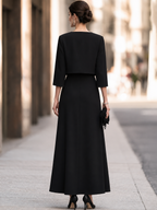 Cropped Open Jacket And Draped Maxi Dress Set