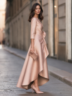Boat-Neck Bow-Waist High-Low Maxi Dress