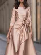 Boat-Neck Bow-Waist High-Low Maxi Dress