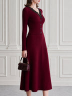 Ribbed Knit Lace-Trim Cardigan & A-Line Midi Skirt Set