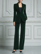 Emerald Green Fall Fashion Shawl Collar Blazer & Flare Pants Suit Set