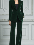 Emerald Green Fall Fashion Shawl Collar Blazer & Flare Pants Suit Set