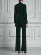 Emerald Green Fall Fashion Shawl Collar Blazer & Flare Pants Suit Set