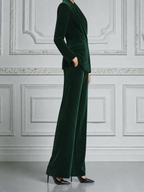 Emerald Green Fall Fashion Shawl Collar Blazer & Flare Pants Suit Set