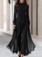 Chiffon Overlay Tunic And Tailored Wide-Leg Pants Set