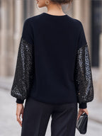 Sequin-Panel Long-Sleeve Structured Knit Top