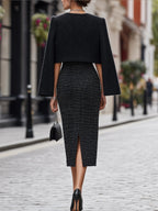 Textured Crop Jacket & Strapless Midi Dress Tailored Set