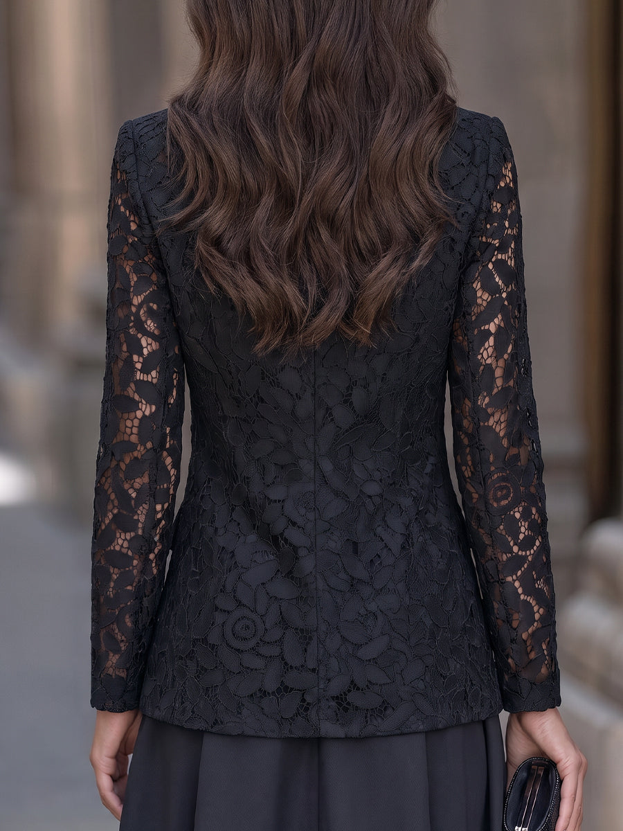 Notched Lapels Floral Lace Tailored Blazer