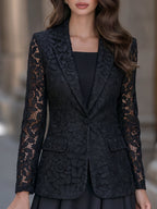 Notched Lapels Floral Lace Tailored Blazer