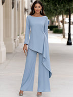 Asymmetric Drape Tunic Top And Wide-Leg Pants Set