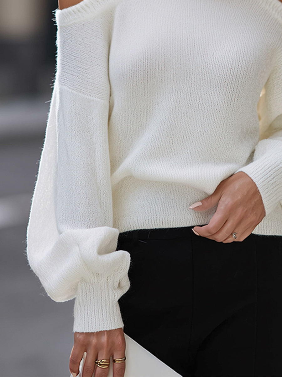 Cold-Shoulder Cowl Neck Knit Sweater