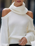 Cold-Shoulder Cowl Neck Knit Sweater