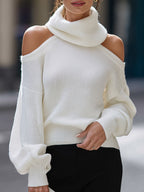Cold-Shoulder Cowl Neck Knit Sweater