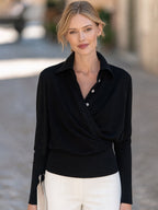 Women's Wrap Front Collared Knit Sweater