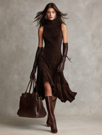 Sleeveless Mock Neck Suede Asymmetric Hem Midi Dress