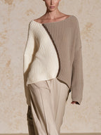 Two-Tone Ribbed Knit Asymmetric Sweater