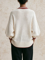 Women’s Contrast Trim V-Neck Knit Sweater – Oversized Casual Pullover Top With Ribbed Cuffs